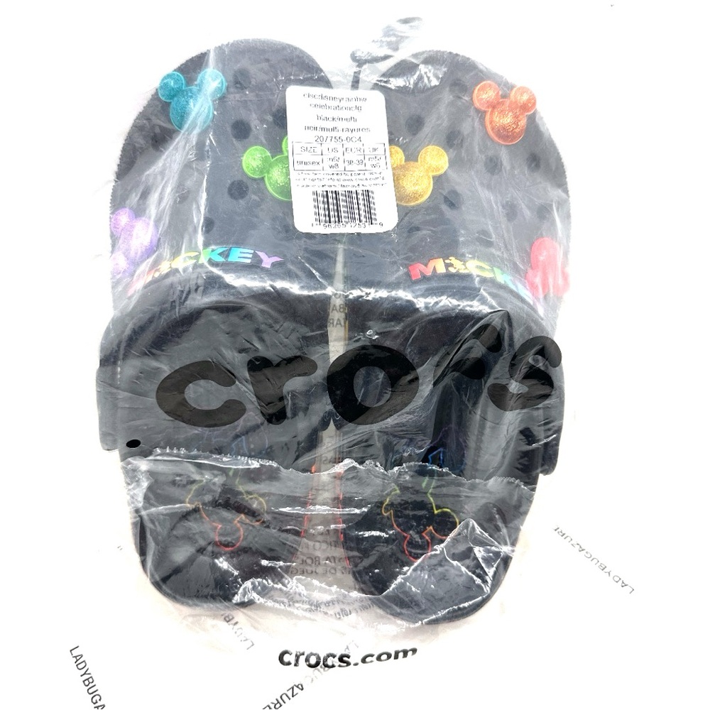 CROCS Black Sandals with Colorful Jibbitz Unisex M6/W8 - Picture 11 of 13